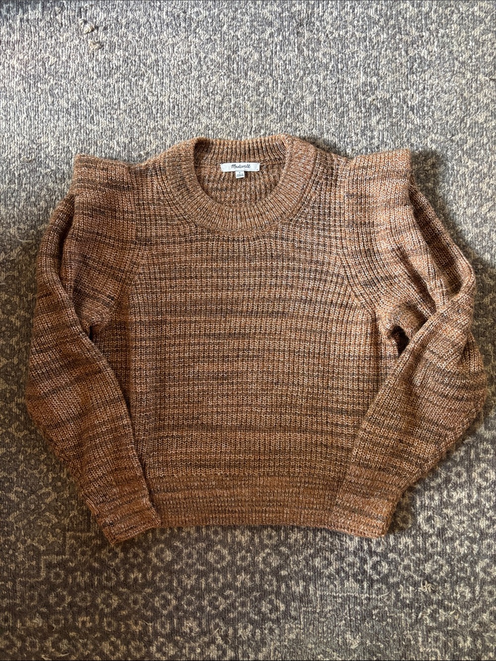 Madewell Marled Brown Crewneck Sweater, shoulder detail